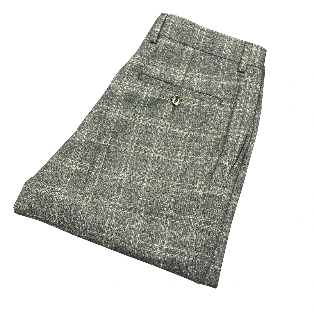 鸟【绵羊毛+桑蚕丝西裤】灰格四季款男士百搭西装休闲裤XK009