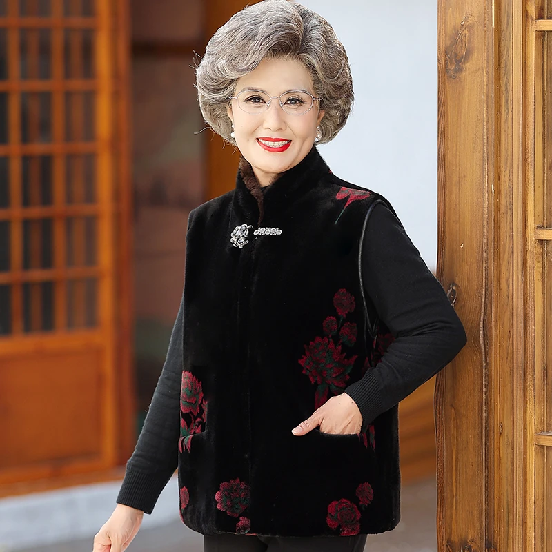 老年人秋冬女马夹妈妈加厚保暖背心老人衣服太太奶奶坎肩外套唐装