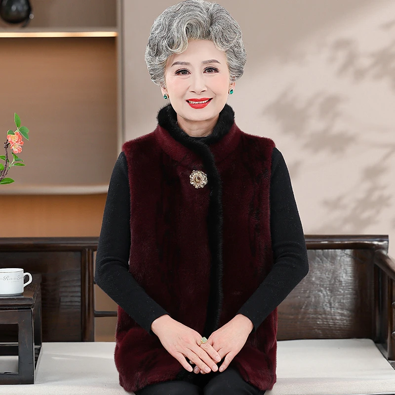 奶奶冬装马夹老年人女皮毛一体马甲妈妈装冬天高档新款老太太背心