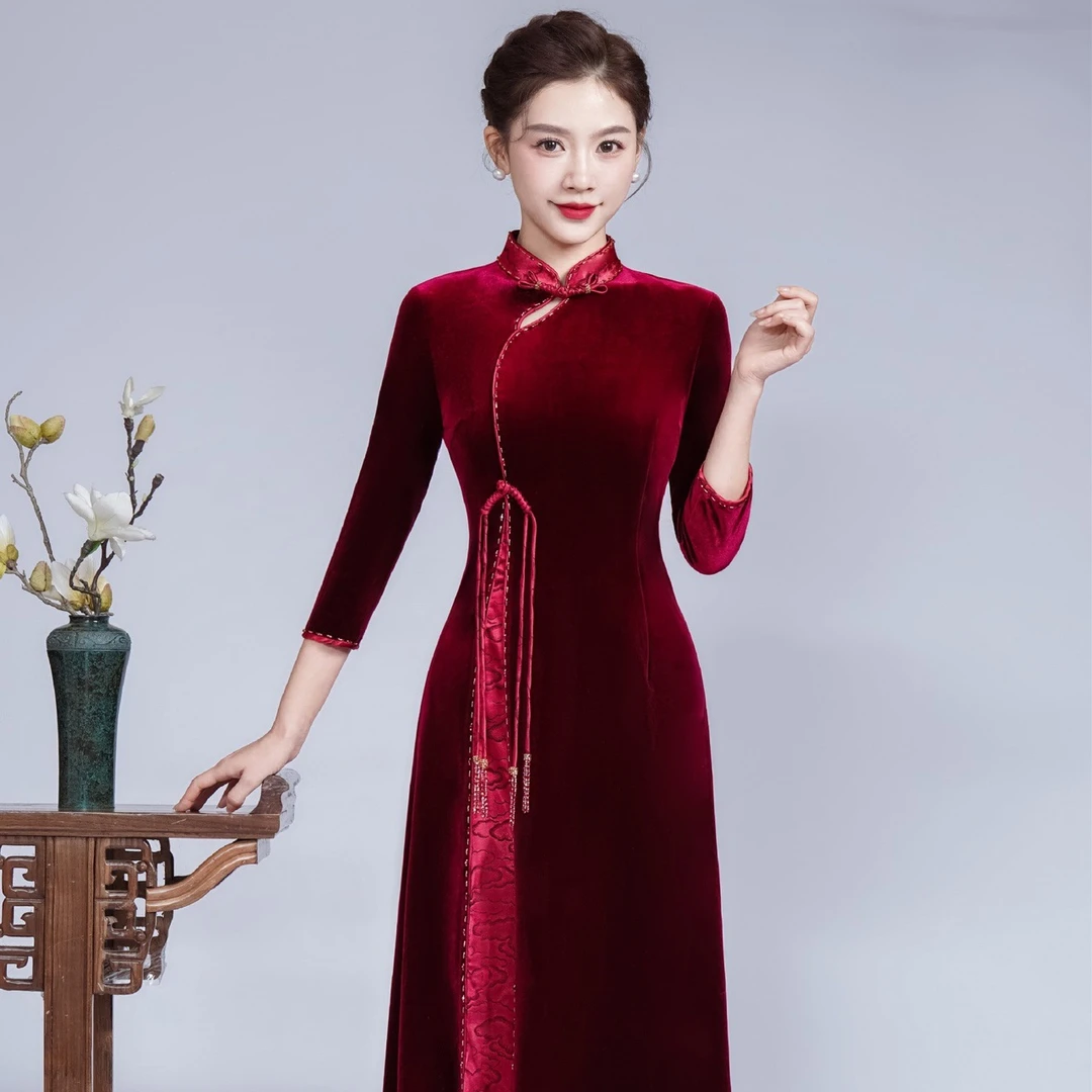 秋冬高贵气质喜婆婆婚宴装旗袍复古大码喜妈妈婚礼新中式敬酒礼服