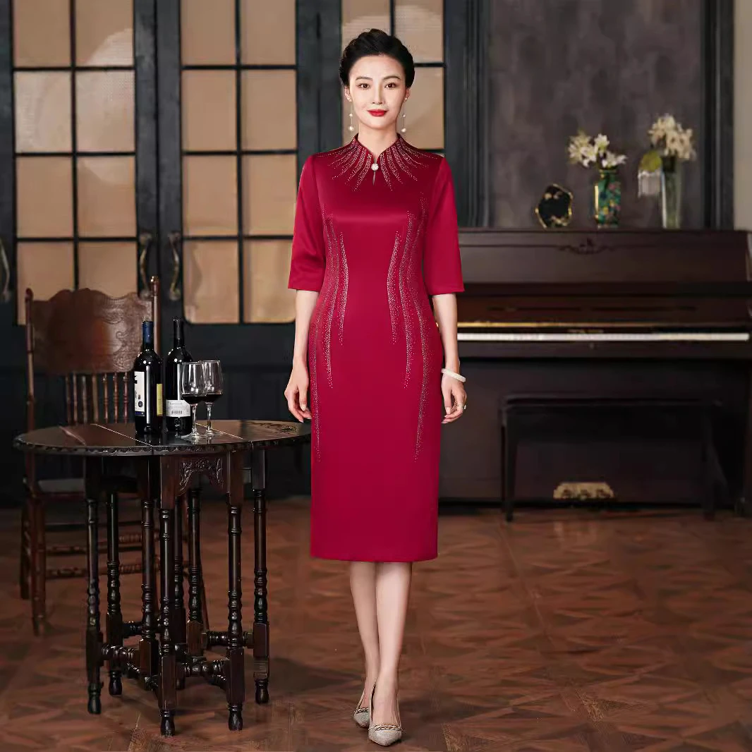 秋季改良复古中国风旗袍修身显瘦年轻款喜婆婆婚礼敬酒晚礼服