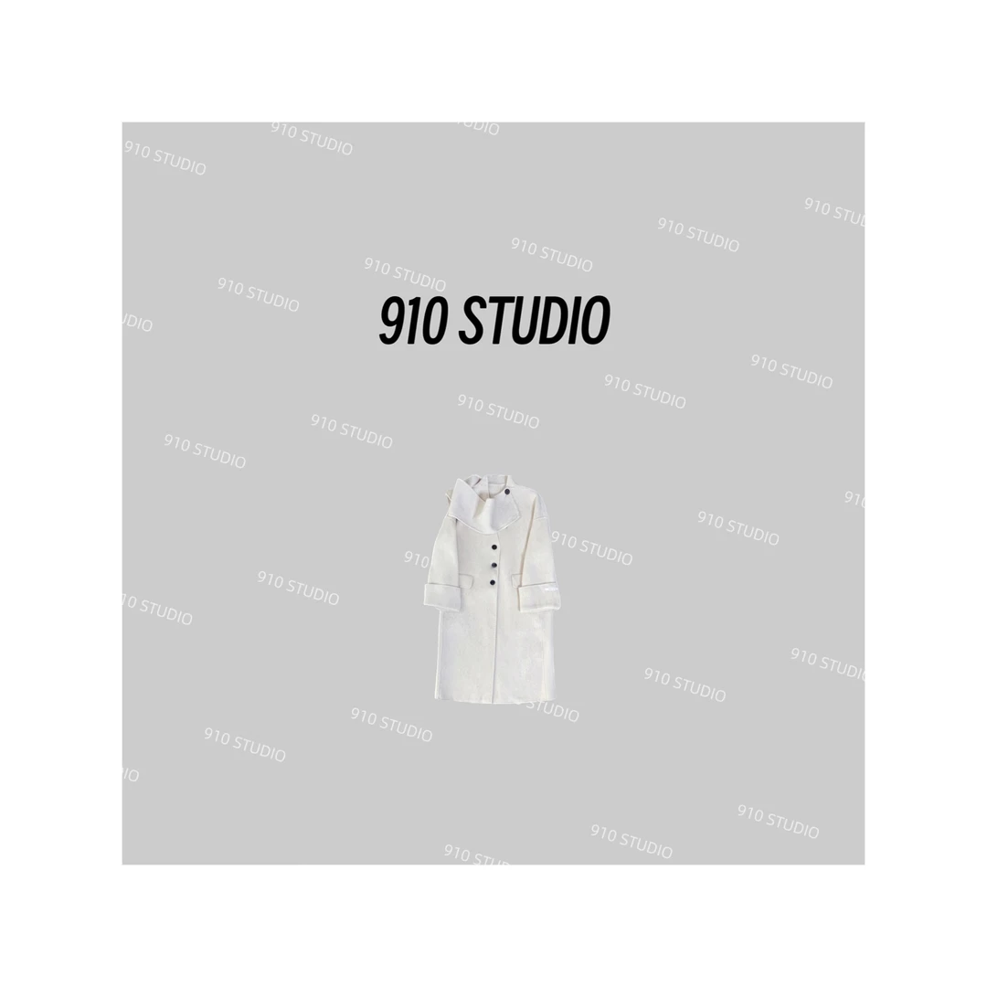秋冬氛围感可拆卸围巾100双面绵羊毛毛呢大衣 910-studio