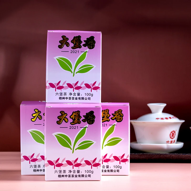 中茶紫盒六堡茶100克 2021年广西梧州陈年窖藏黑茶特级散茶