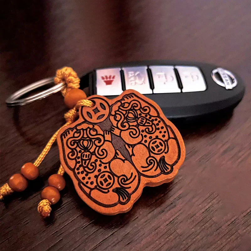 【先生推荐】桃木貔貅公母雌雄双貔貅男女款汽车钥匙扣挂件吊