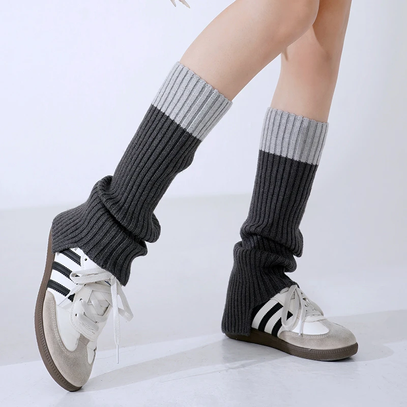 韩国东大门同款针织袜套女长筒秋冬加厚保暖个性拼色小腿套堆堆袜
