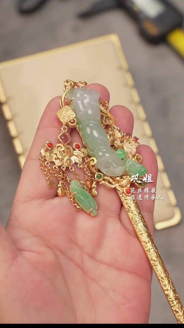 【闪购商品】翡翠发簪银S925镶嵌巩姐原创发簪