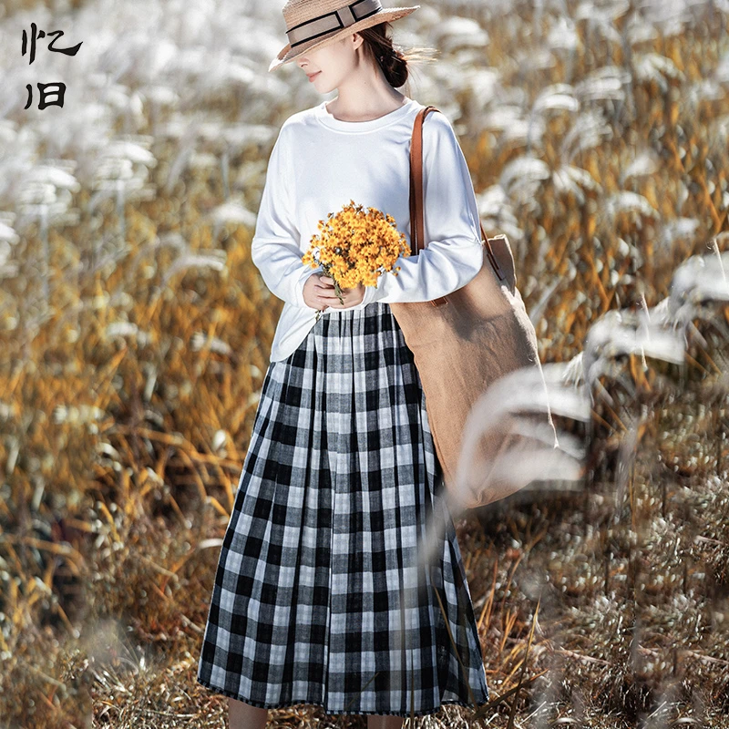 忆旧早春新款【正反两穿】【100棉】双层复合棉格子半身裙