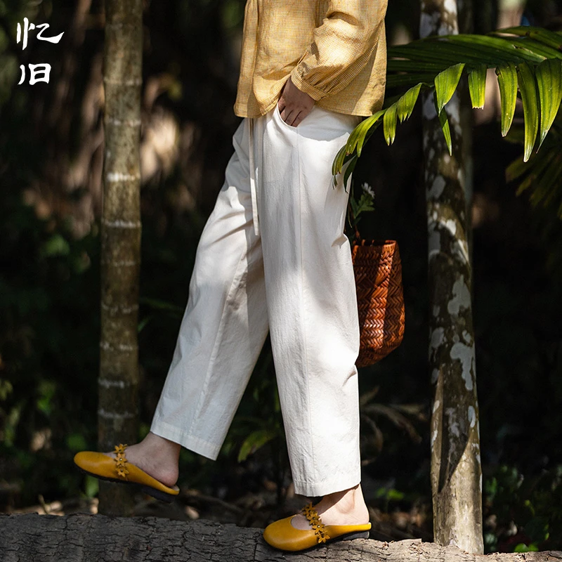 忆旧现货【尘月】白色铅笔裤女薄款夏2023年新款纯棉休闲裤百搭