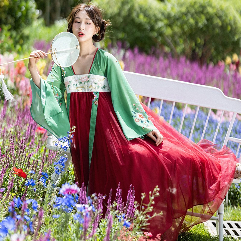 现货1958【醉绾青丝】改良汉服襦裙女夏2025新款雪纺连衣裙刺绣长裙