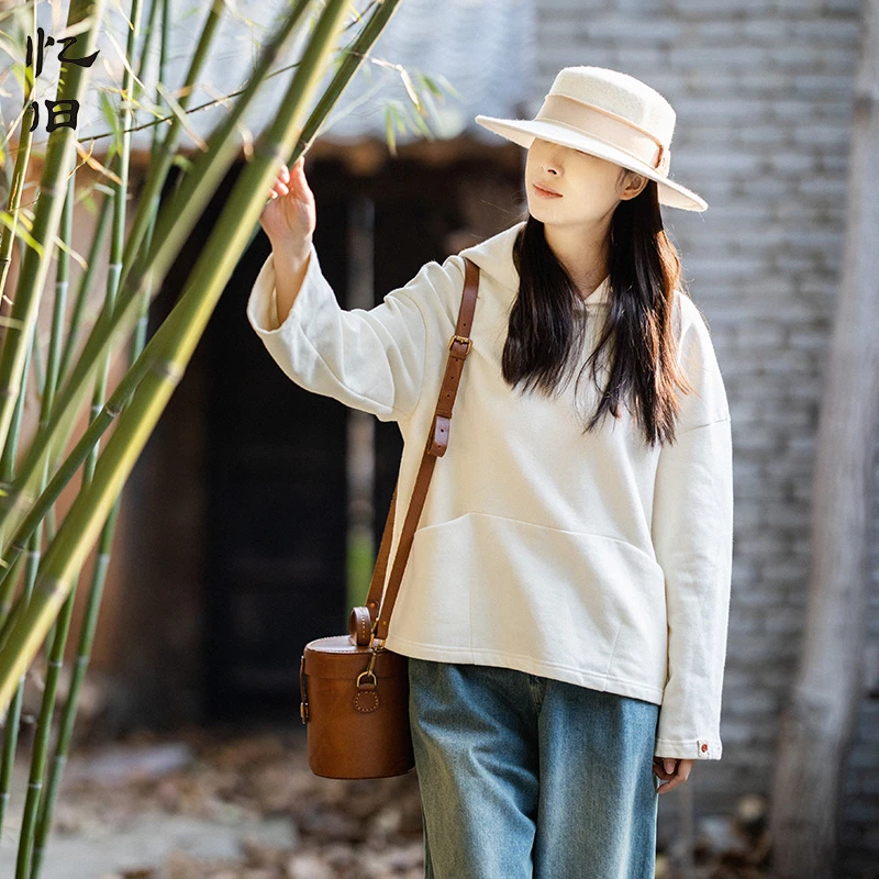 忆旧冬装连帽卫衣白色短款女冬加绒加厚2022新款毛绒上衣秋冬内搭