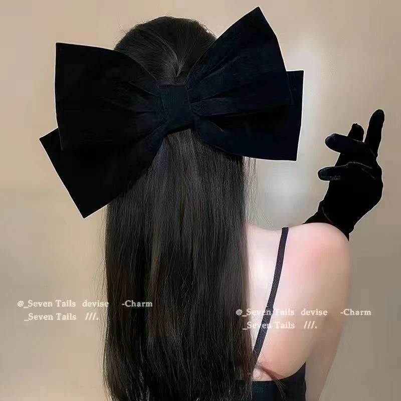 法式黑色丝绒蝴蝶结发夹女超大号发饰秋冬头饰发卡夹子发夹潮特大