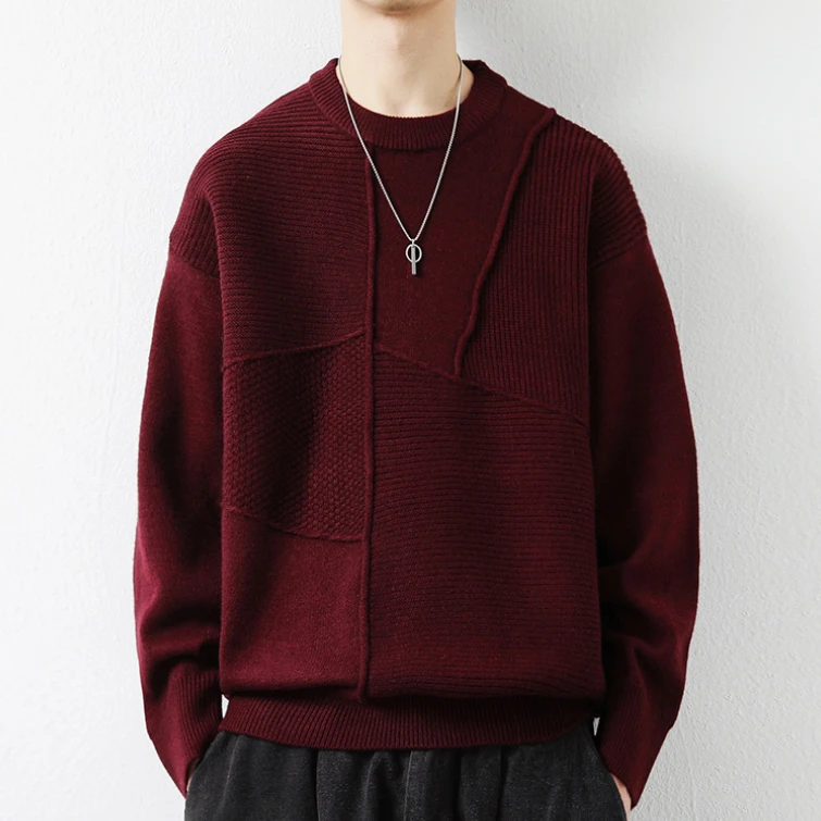 2024新品冬季加厚毛衣男ins潮牌宽松纯色百搭休闲简约针织衫上衣