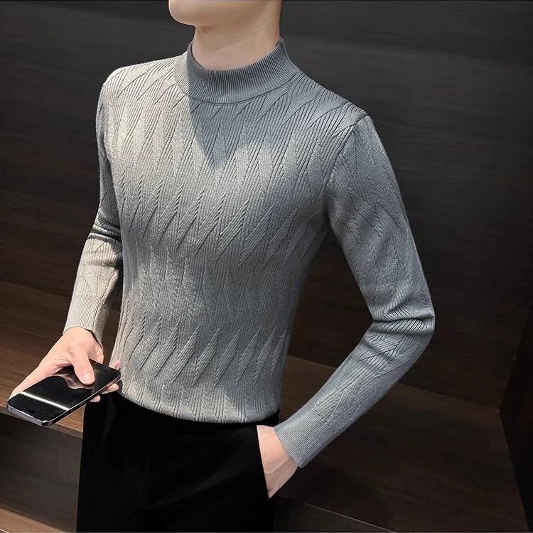 秋冬重磅加厚半高领毛衣男士高端日系简约潮牌条纹休闲针织衫线衣