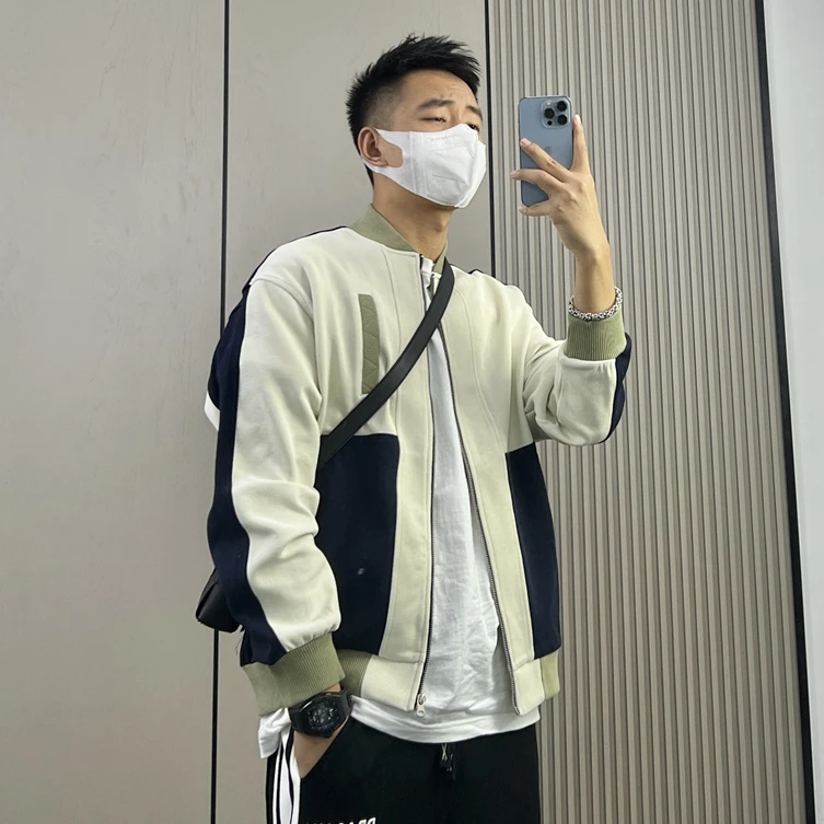 男士高档拼接撞色棒球领外套2023秋季新款潮牌痞帅青年开衫夹克男