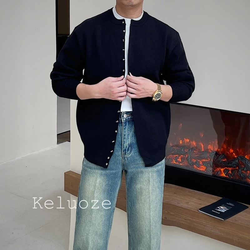 复古日系纯色针织衫外套男秋冬季轻熟风慵懒宽松青年休闲毛衣开衫