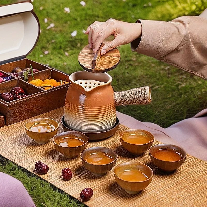 创意便携包烤奶茶罐壶围炉煮茶可明火干烧粗陶陶瓷煮茶陶罐大容量