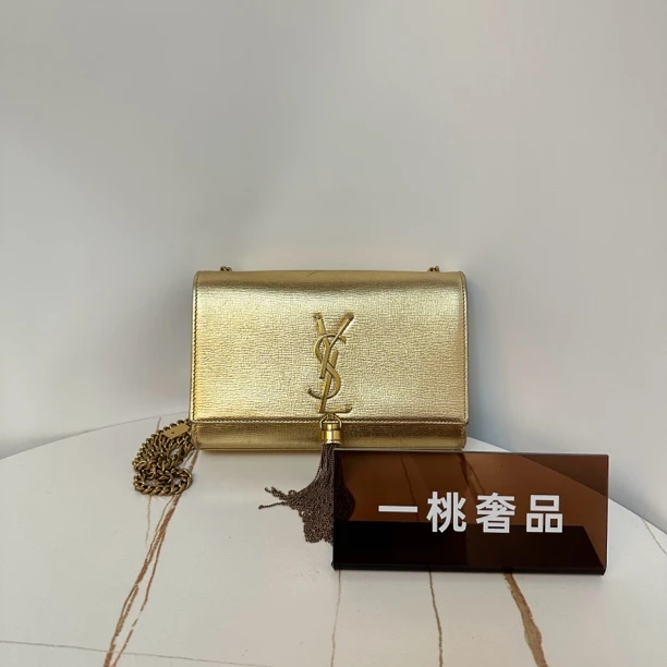 95新 YSL/圣罗兰 一桃/实际97新/圣罗兰 金色流苏kate 斜挎