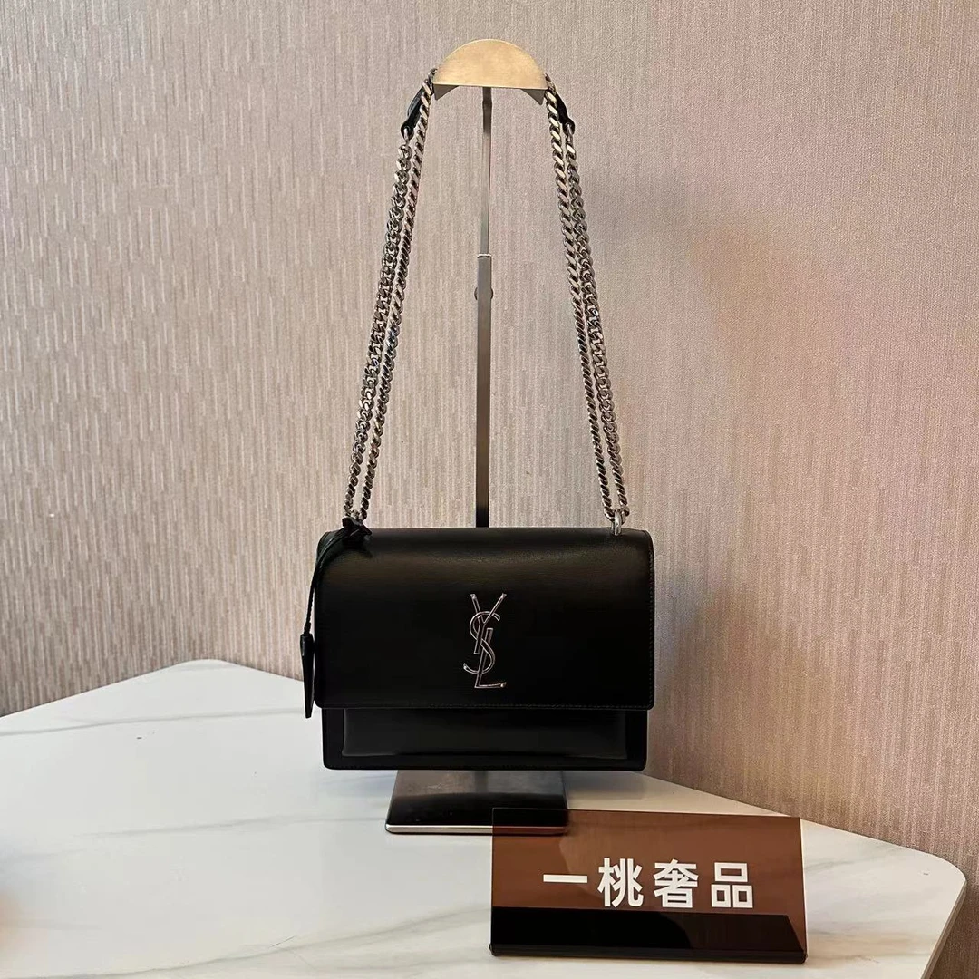 95新 YSL/圣罗兰 一桃/实际98新/圣罗兰 黑银日落斜挎包