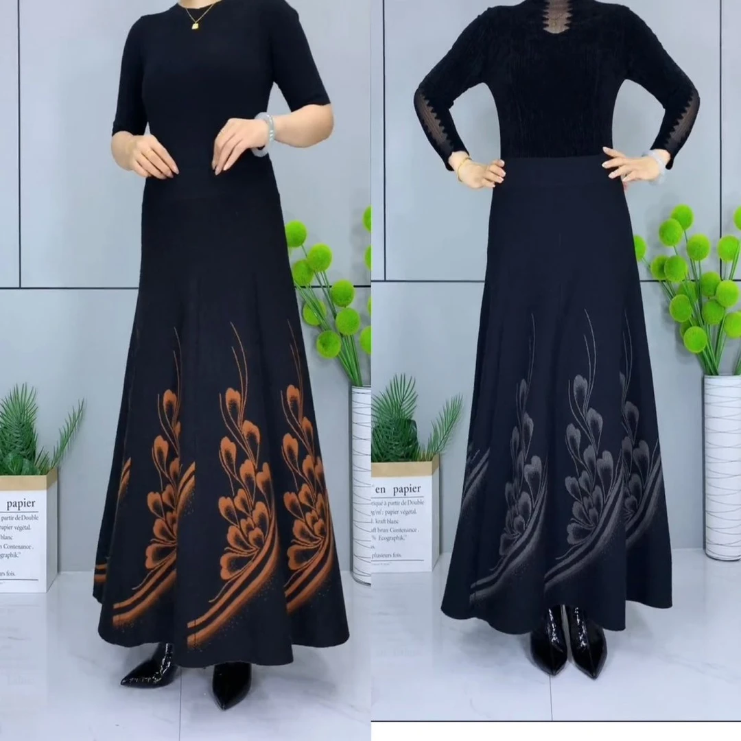 【气质民族风半身裙】秋冬加厚羊毛大摆裙女中老年妈妈时尚洋气长裙