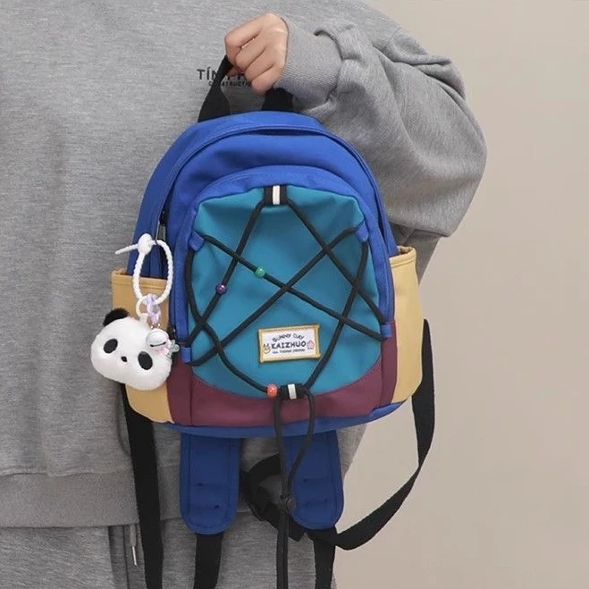 森系拼色复古少女百搭小型书包日系背包外出小巧轻便双肩包校园潮