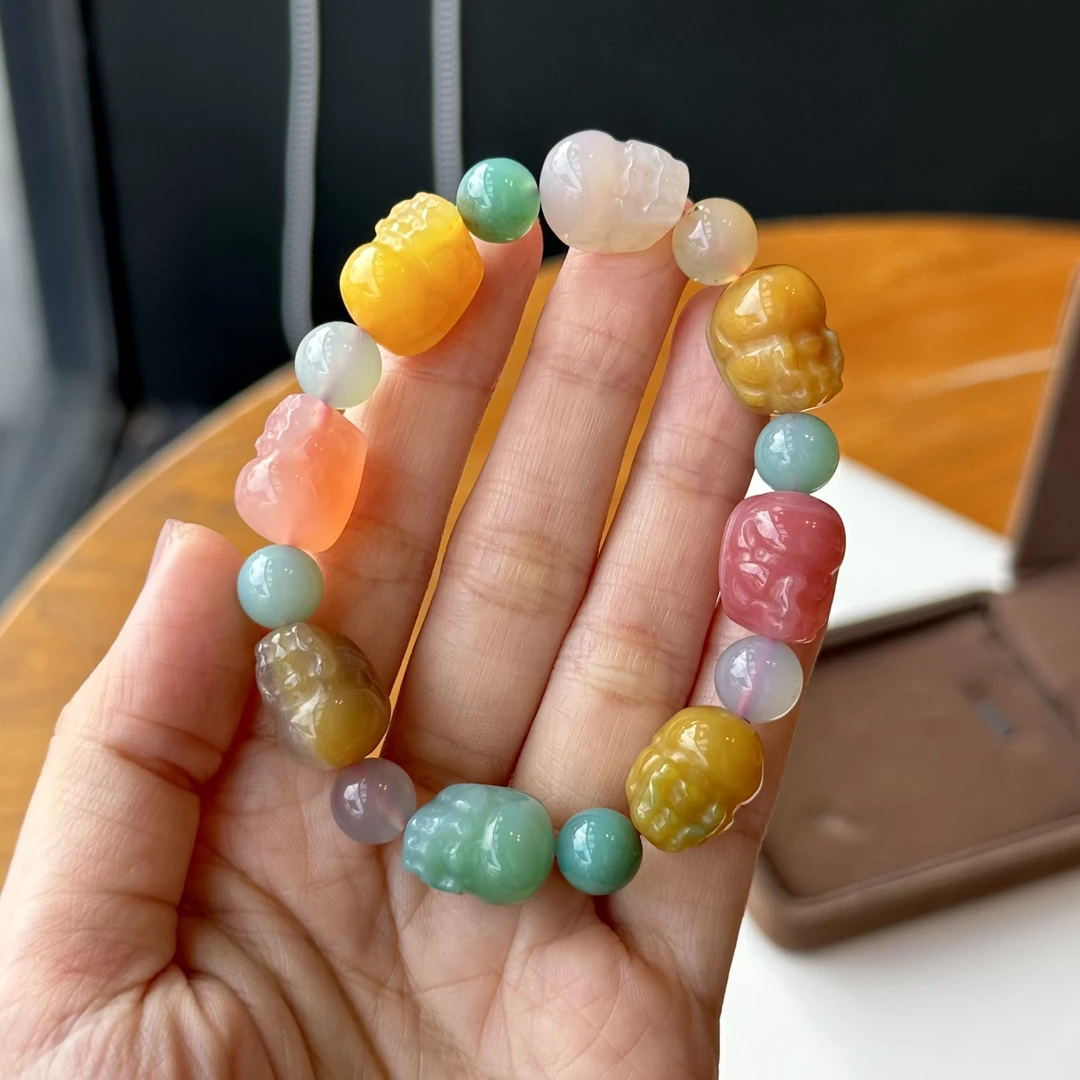 天然保真盐源玛瑙貔貅手串，糖果色仙女粉嫩超级好看貔貅