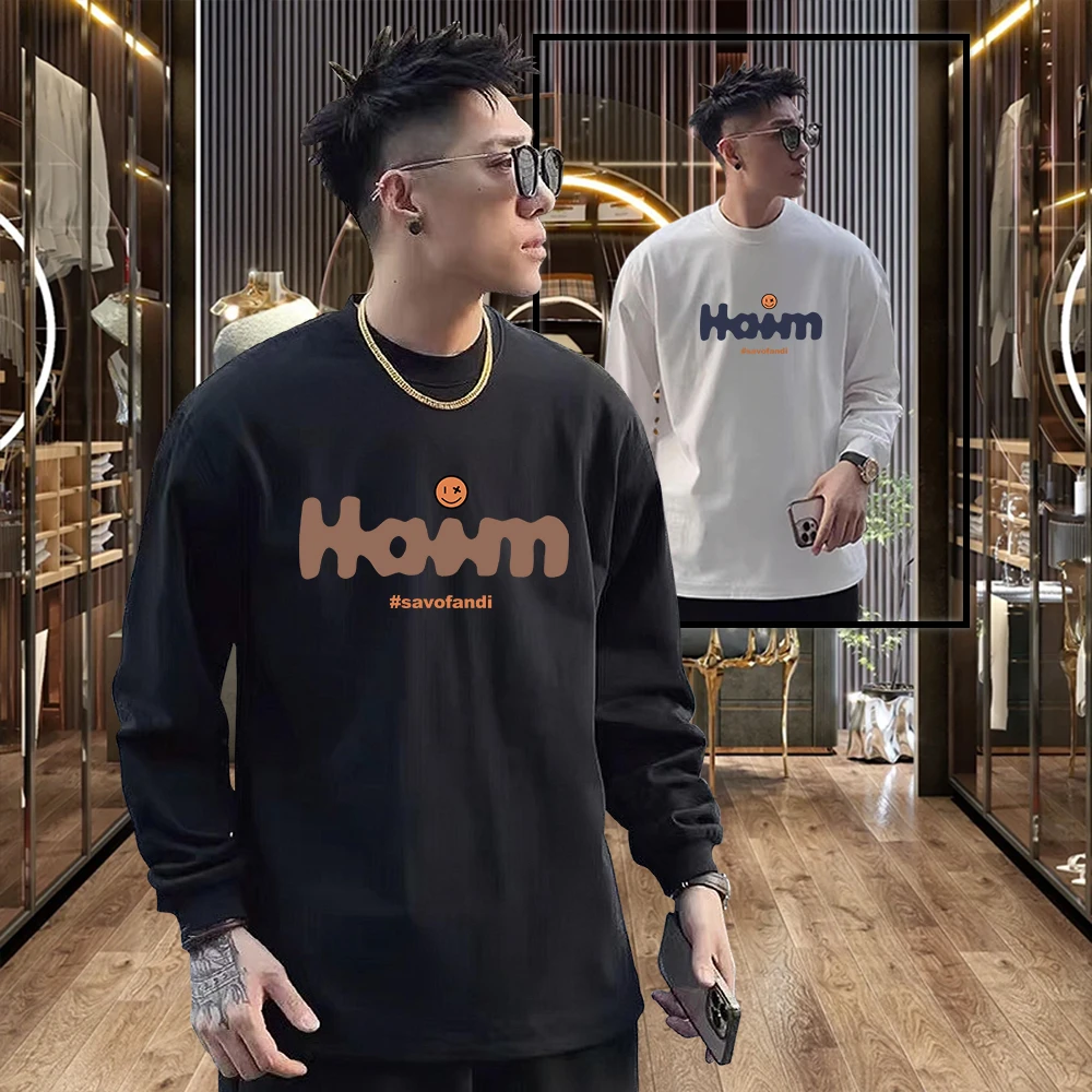 雷顿卡斯新疆长绒棉秋冬新品男女纯色ins长袖T恤透气宽松打底衫