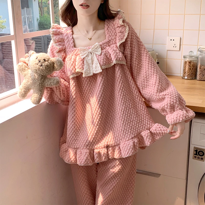 睡衣女款秋冬季长袖加厚珊瑚绒公主风2025新款法兰绒家居服套装
