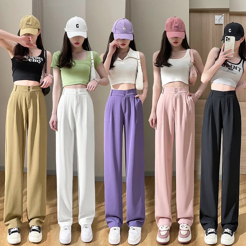 窄版西装阔腿裤女2025新款秋季高腰垂坠感直筒裤显瘦休闲拖地裤子