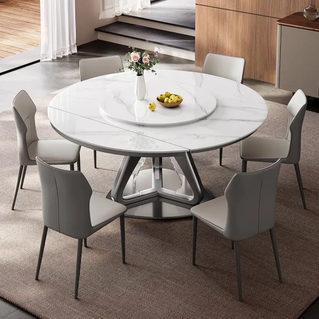 岩板餐桌方圆两用可伸缩多功能隐形电磁炉家用小户型圆形餐桌