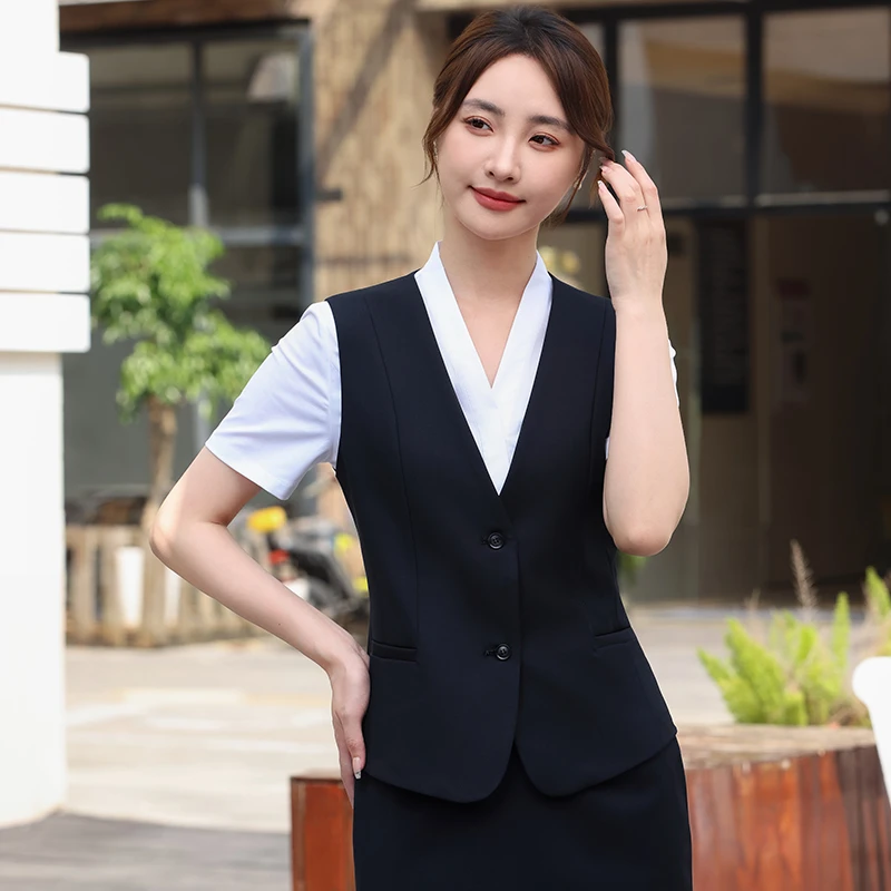 西装马甲女士便利店工作服酒店餐饮服务员台球厅工装藏蓝马夹背心