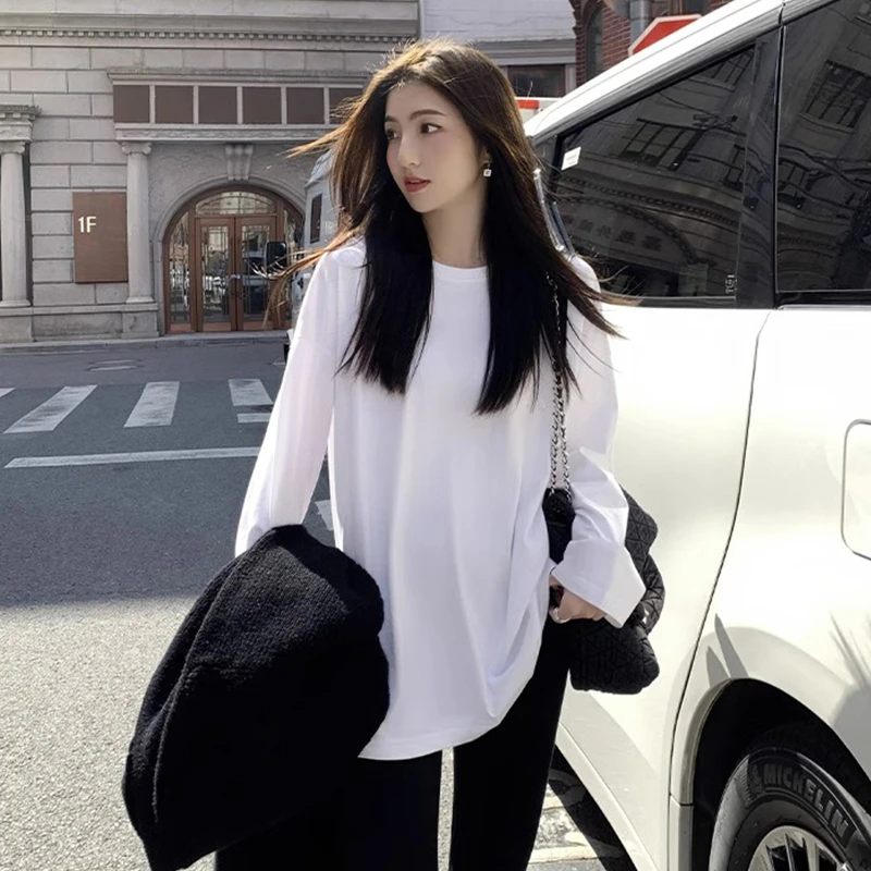 中长款长袖t恤女上衣时尚洋气内搭秋冬季叠穿潮ins宽松显瘦打底衫