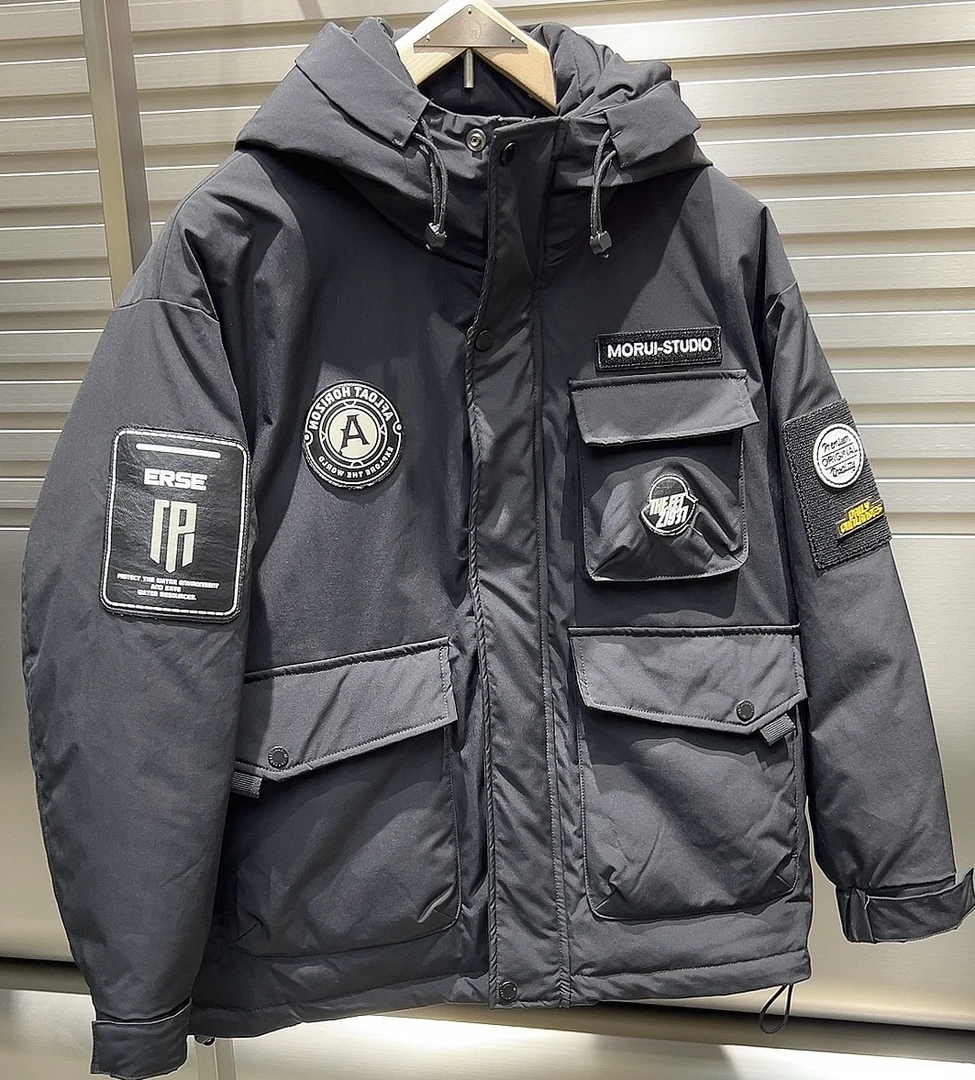 连帽羽服新款潮流休闲保暖帅气美式百搭宽松时尚男款冬款黑色加厚