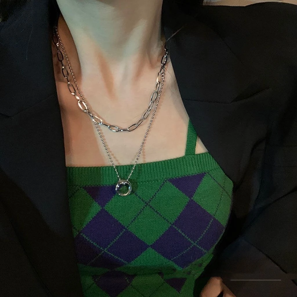 合金项链 高级感ins双层圆圈项链女小众设计锁骨链新款潮颈链配饰