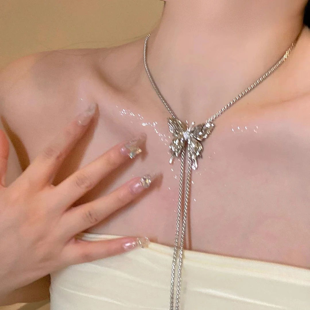 钛钢项链 辣妹液态立体蝴蝶抽拉项链女款腰链手臂链身体链大腿链