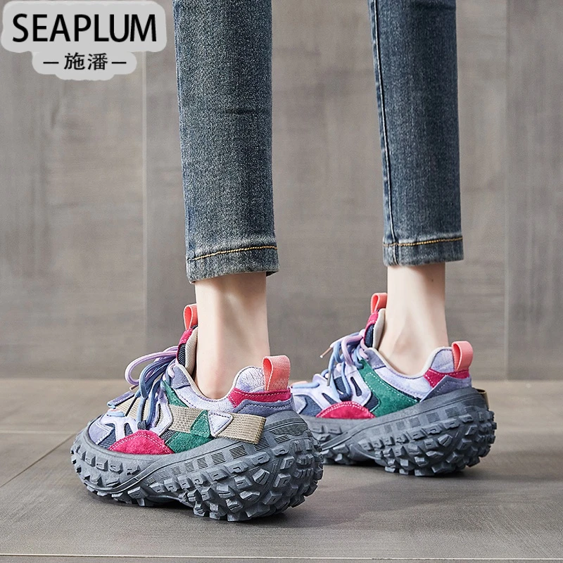 SEAPLUM炸街老爹鞋女2024春季新款轮胎鞋厚底增高百搭休闲运动拼