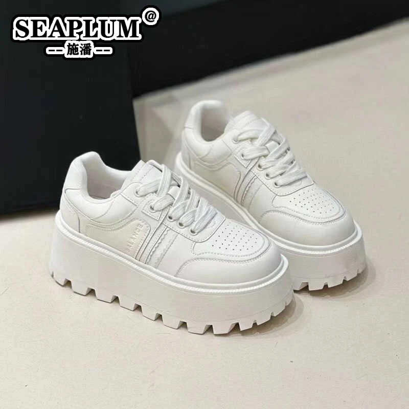 SEAPLUM小个子增高小众小白鞋女厚底松糕鞋2025新款时尚百搭运动