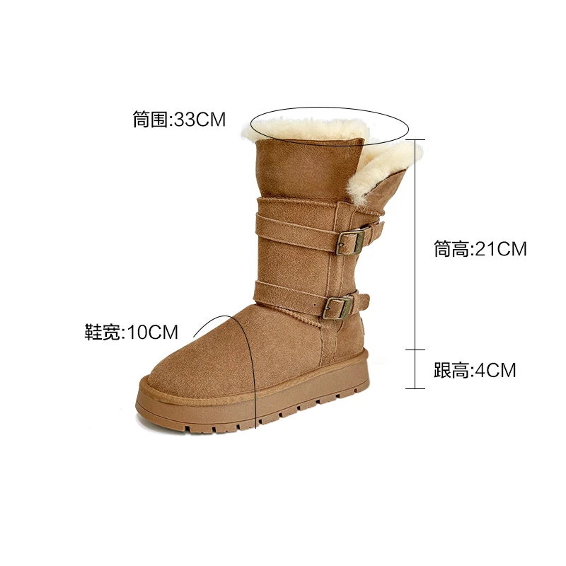2024冬季新款骑士靴牛皮羊毛一体高筒雪地靴加绒加厚保暖真皮女靴