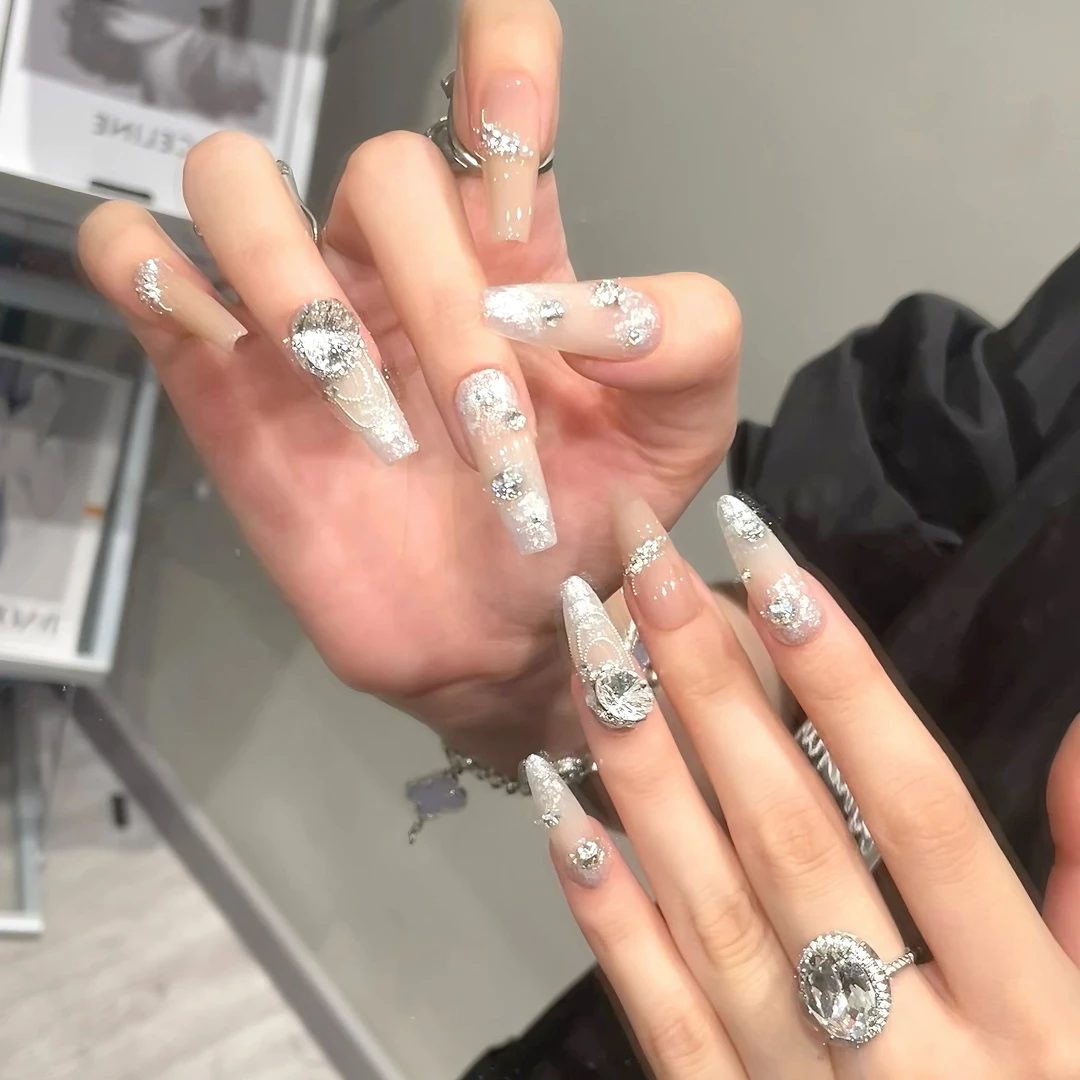 【碎冰冰】缇觅轻奢纯白小碎钻设计全华子钻纯手工可拆卸式穿戴甲