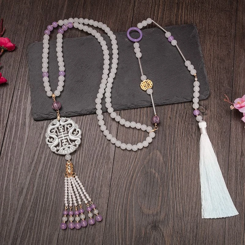 合金玻璃项链 古风汉服背云流苏软璎珞复古百搭明制项链璎珞配饰