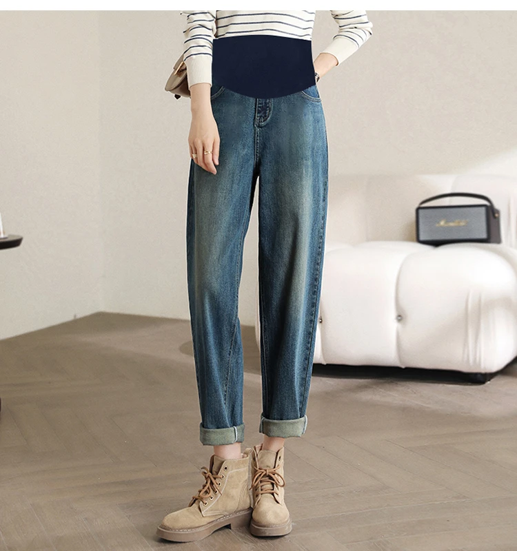 新款高弹力春秋孕妇牛仔裤托腹外穿宽松老爹裤时尚大码小个子垮裤