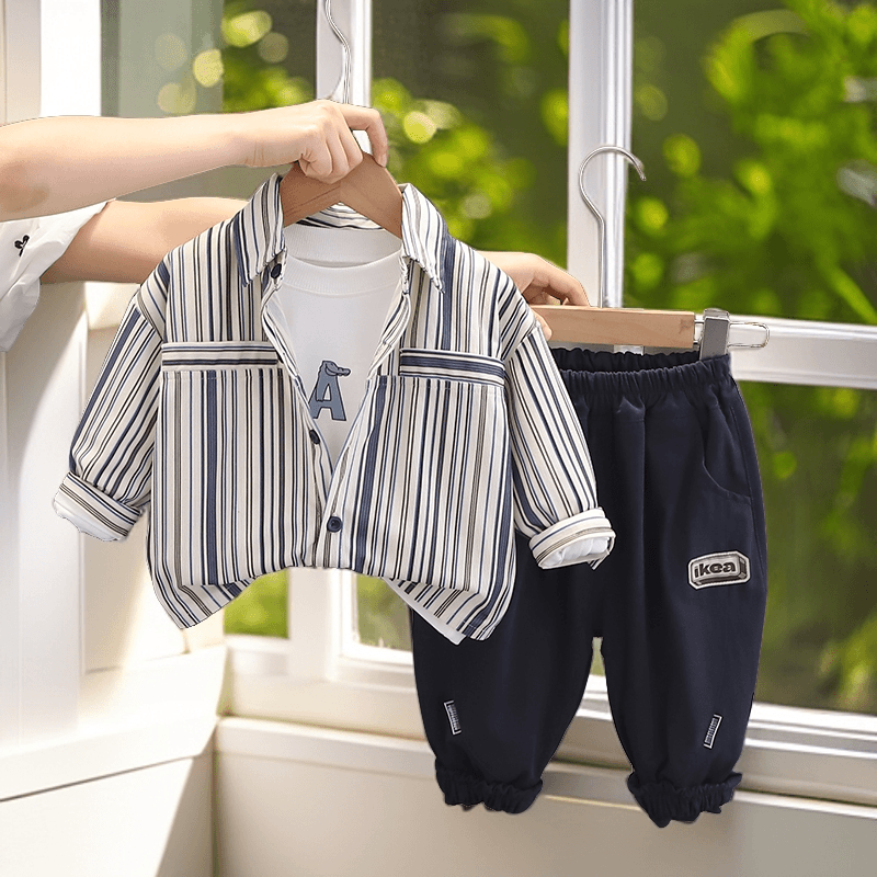 【三件套】2024秋装上新中小童清爽洋气衬衣套装韩版高品质童装潮酷