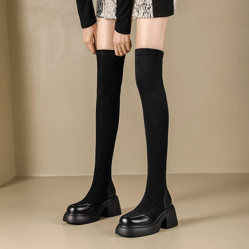 【防滑不掉筒】过膝靴瘦瘦靴显瘦女高跟靴厚底长靴弹力靴高跟鞋528