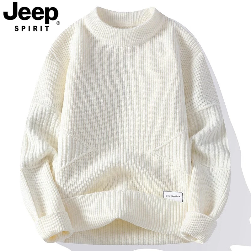 吉普男士款圆领加绒加厚保暖毛衣休闲百搭潮牌轻奢痞帅男装