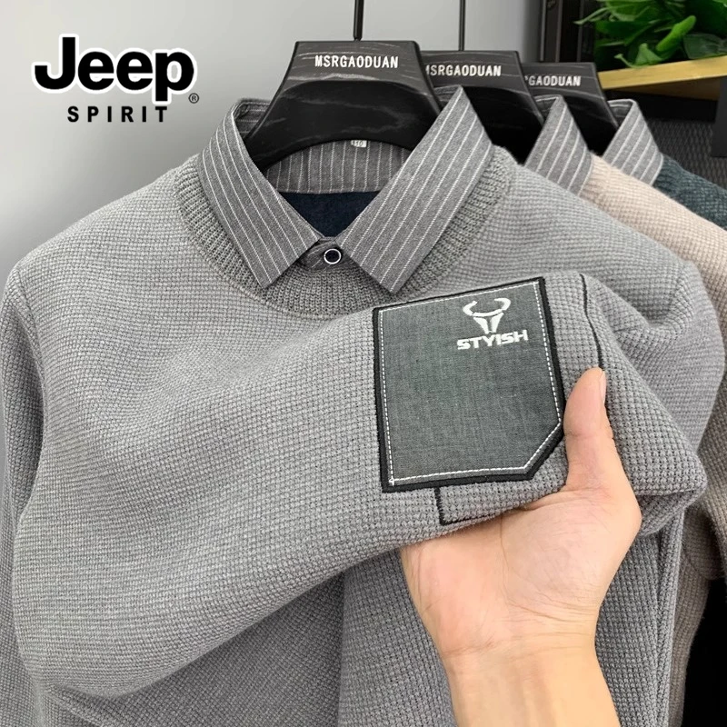 吉普男士春秋季毛衣宽松休闲时尚潮流透气商务百搭高级感男上衣