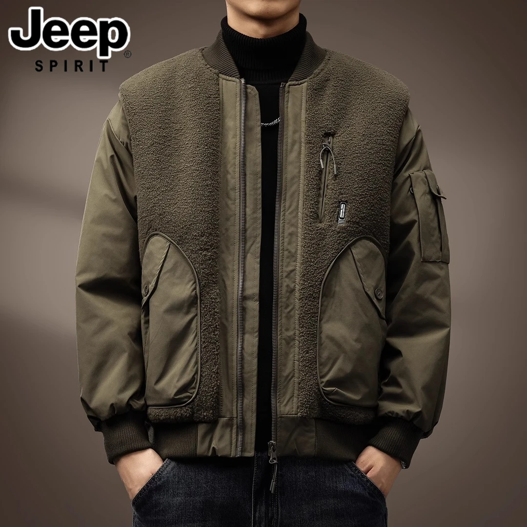 吉普颗粒绒拼接保暖棉衣冬季厚款工装飞行员夹克高级感男装