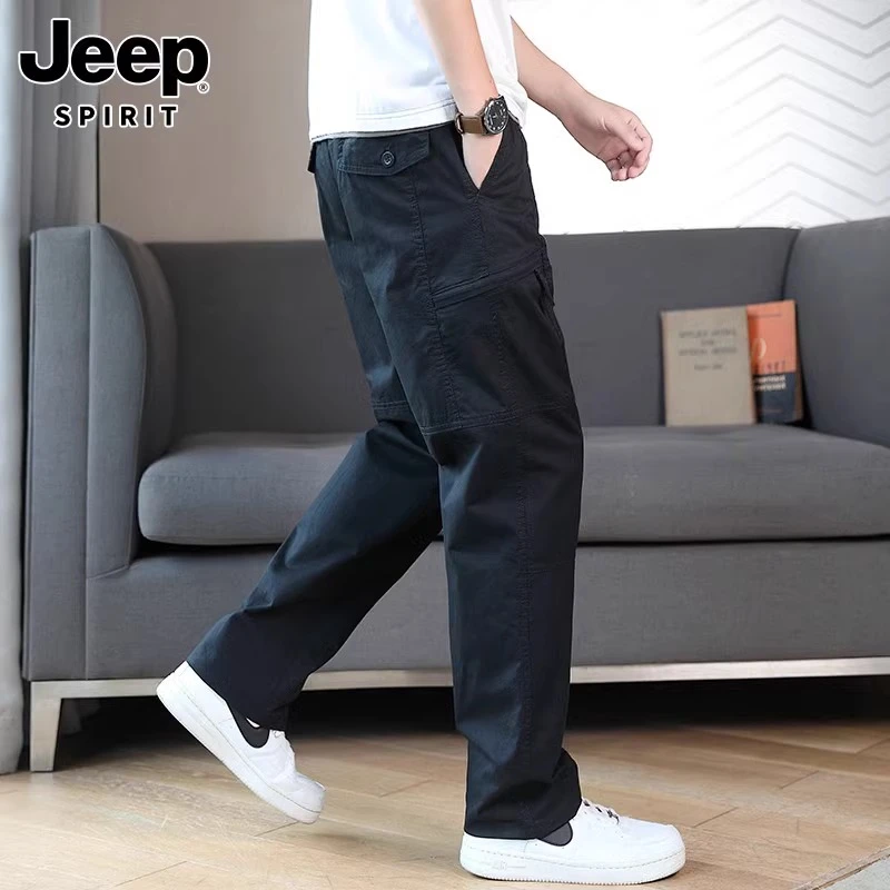 吉普男士长裤纯棉宽松帅气潮流工装百搭休闲裤轻奢男休闲裤