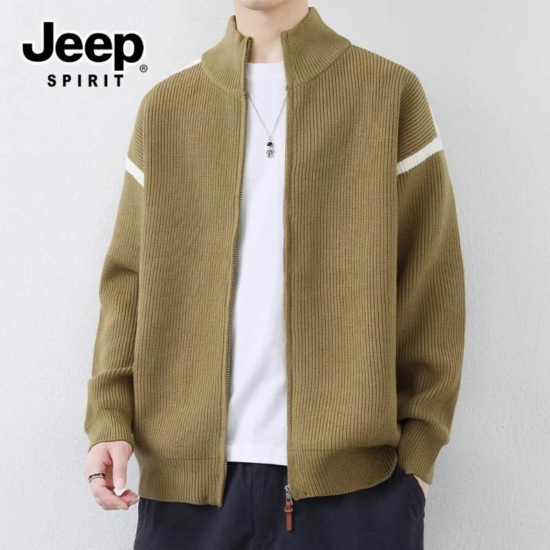 吉普法式工装开衫外套春秋季立领针织衫夹克宽松休闲高级感男装