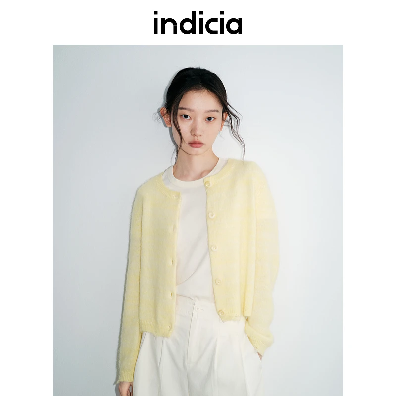 indicia标记25春款少女软糯小鸡黄毛衣针织开衫欧若风L2A5MS001
