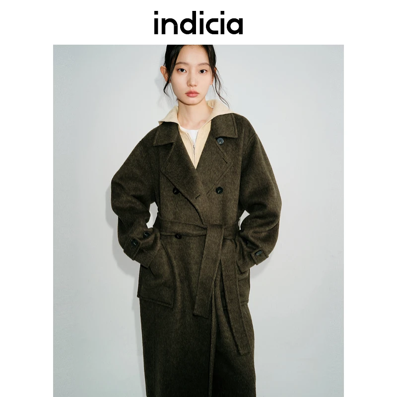 indicia标记24年秋冬百搭时髦舒适毛呢大衣长款韩系外套L2D4DY184