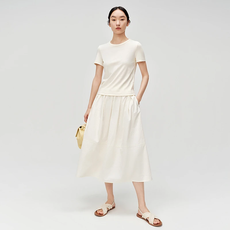 indicia标记夏新高腰显瘦垂感凉感面料欧若风A字裙D6B406QZ079-S